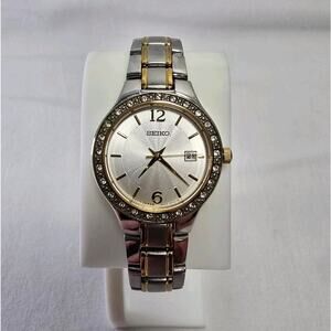 Ladies Seiko 6N22-00D0 Two Tone Accented Calendar Quartz Watch New Battery